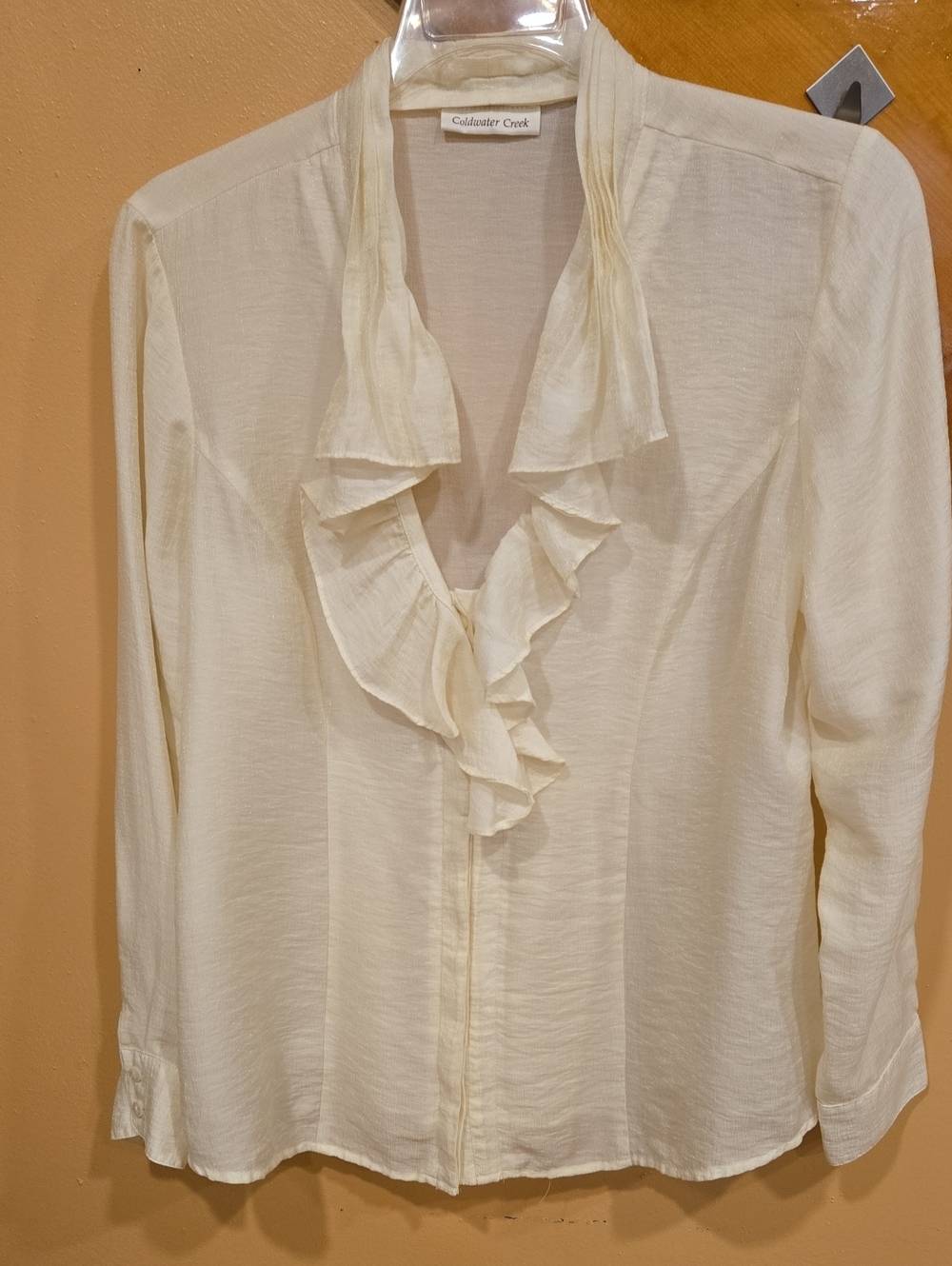 Coldwater Creek Cream Ruffle Front Peplum Back Blouse